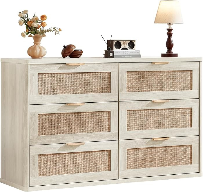 LEYAOYAO Rattan Dresser for Bedroom, Boho 48" Wide White Dresser Chest of Drawers, Dressers TV St... | Amazon (US)