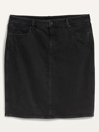 Extra High-Waisted Secret-Slim Pockets Ripped Plus-Size Jean Skirt | Old Navy (US)