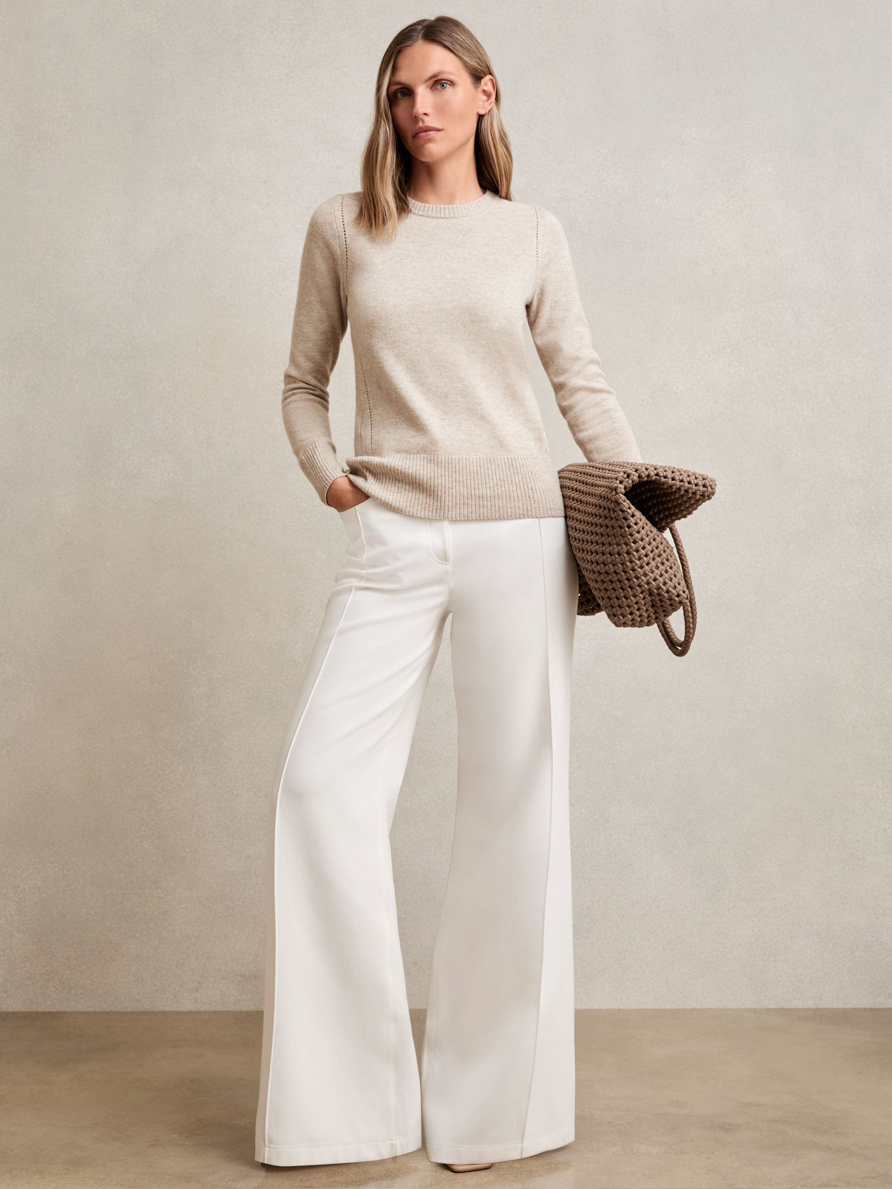 Wool-Blend Open-Stitch Jumper with Cashmere in Oatmeal Neutral | Reiss UK