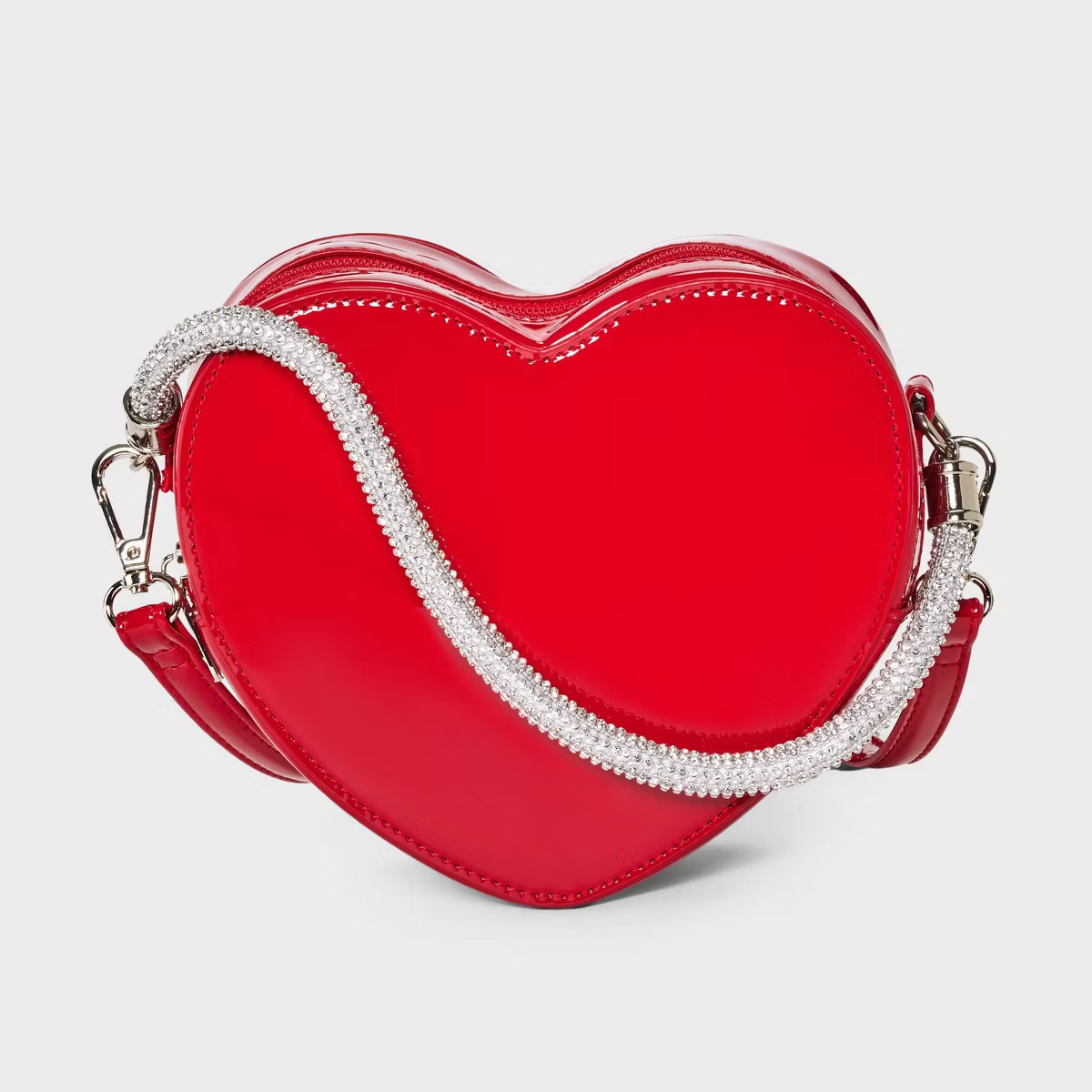 Girls' Patent Heart with Rhinestone Handle Crossbody Bag - art class™ Red | Target