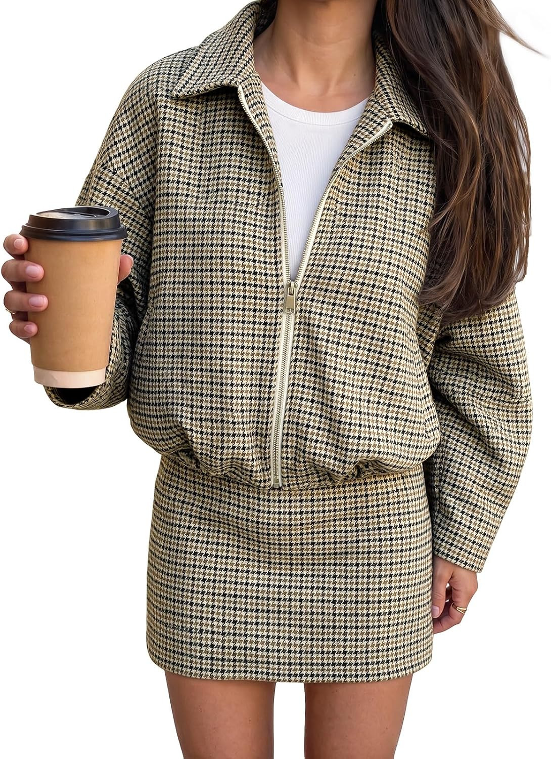 Tankaneo Womens Plaid 2 Piece Skirt Sets Bomber Jackets Skirts Matching Set | Amazon (US)