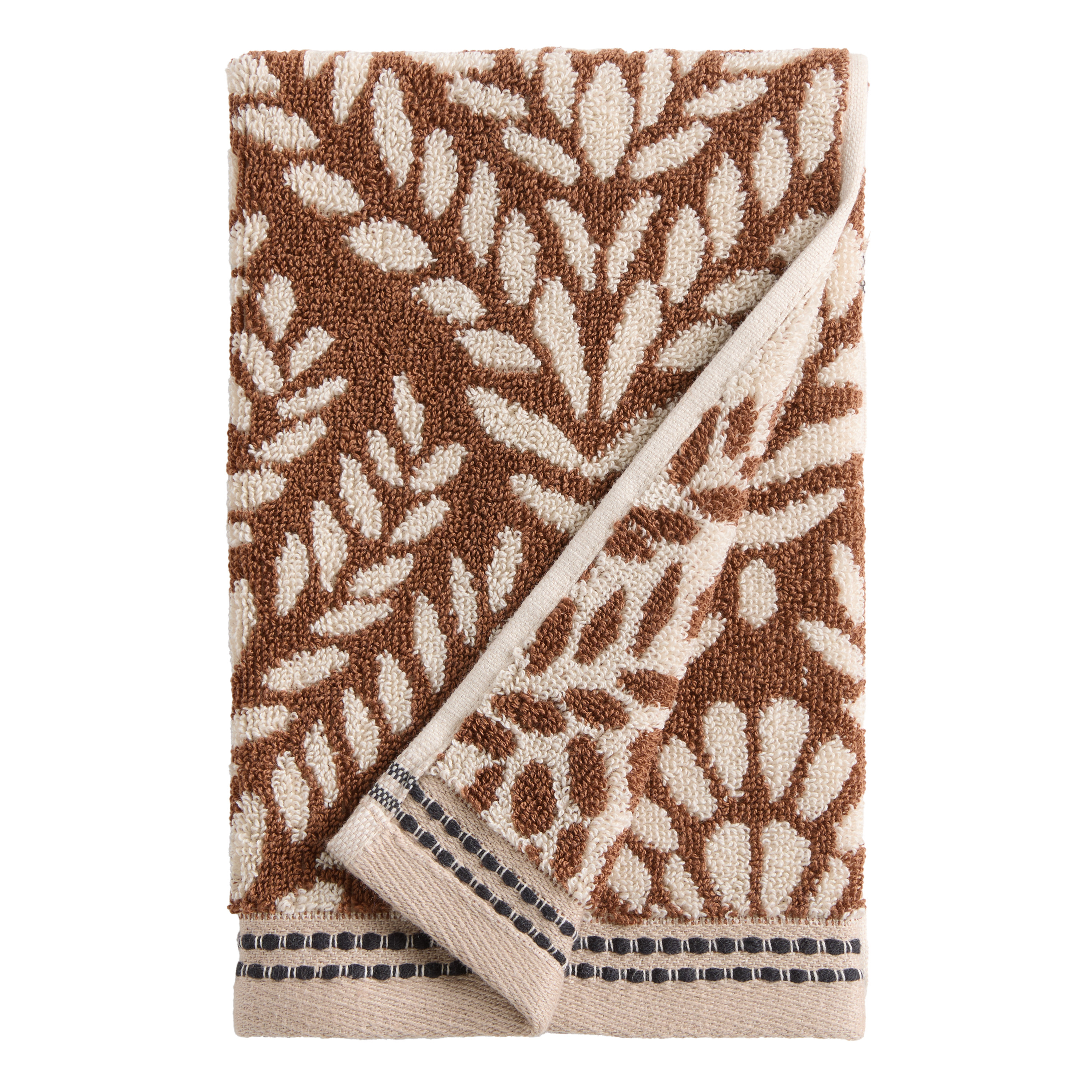 Felicia Chocolate Brown Fan Jacquard Hand Towel | World Market