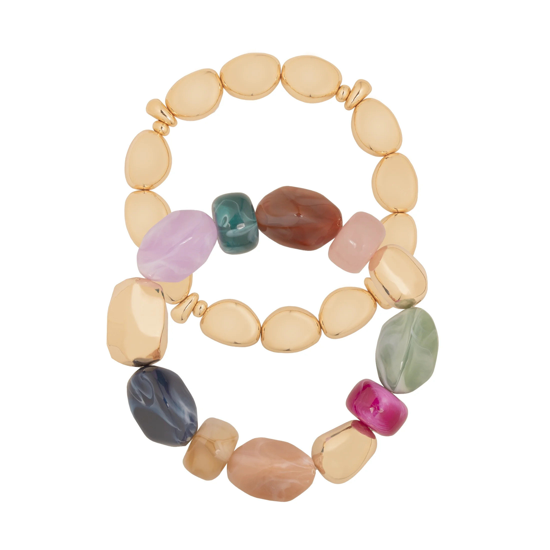 Time and Tru Women's Stretch Bracelet Set with Colorful and Gold Tone Beads | Walmart (US)
