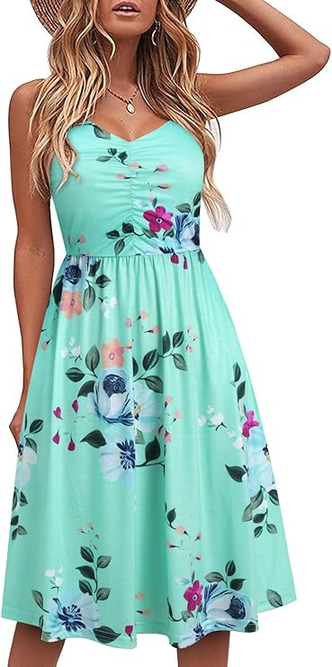 YATHON Casual Dresses for Women Sleeveless Cotton Summer Beach Dress A Line Spaghetti Strap Sundr... | Amazon (US)