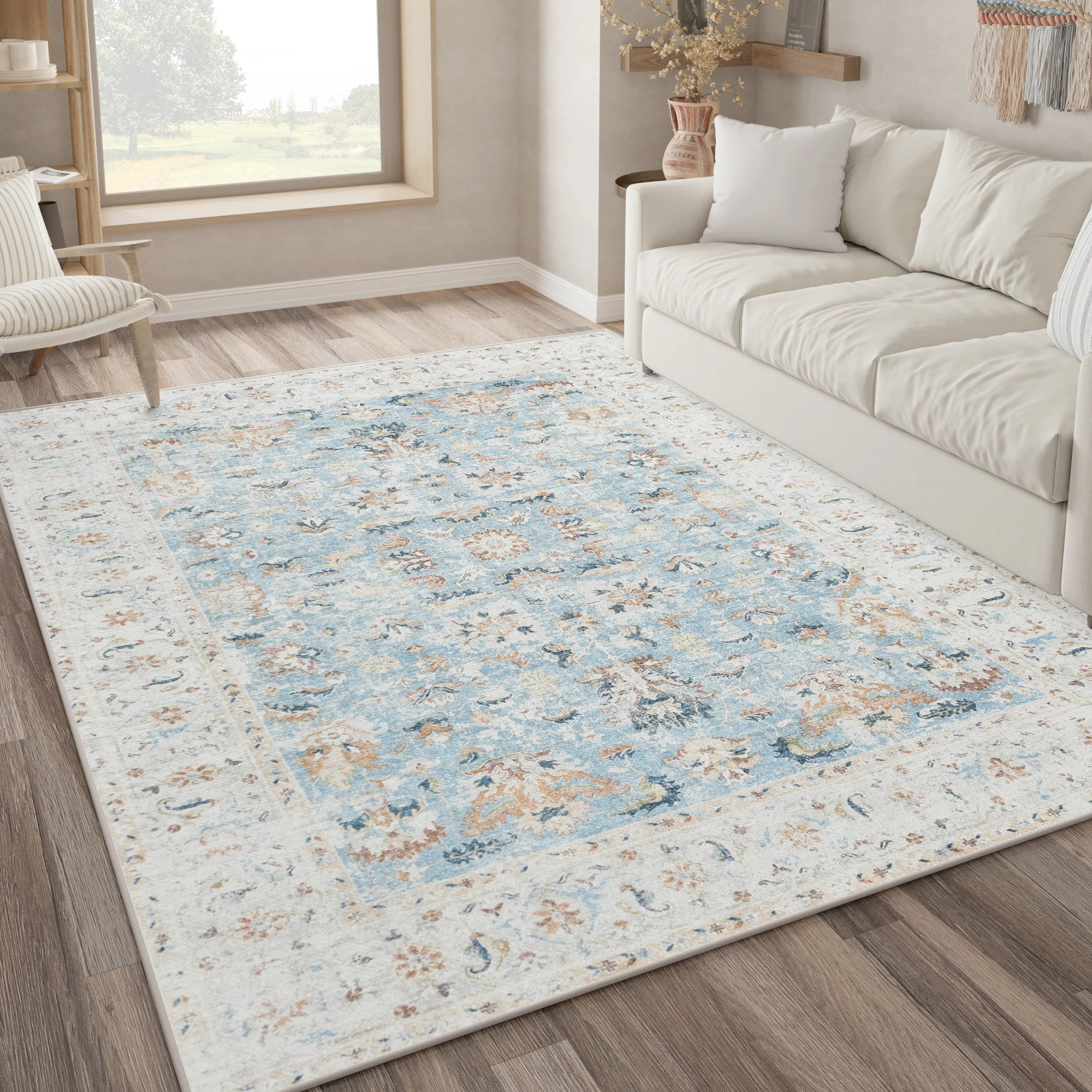 RUGKING Area Rug 4x6 Floral Indoor Thin Carpet Traditional Multi Blue Non-Slip Rug for Entryway H... | Walmart (US)