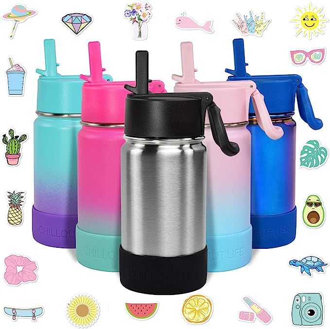 CHILLOUT LIFE 12 oz Insulated Water Bottle with Straw Lid for Kids and Adult + 20 Funny Waterproo... | Amazon (US)