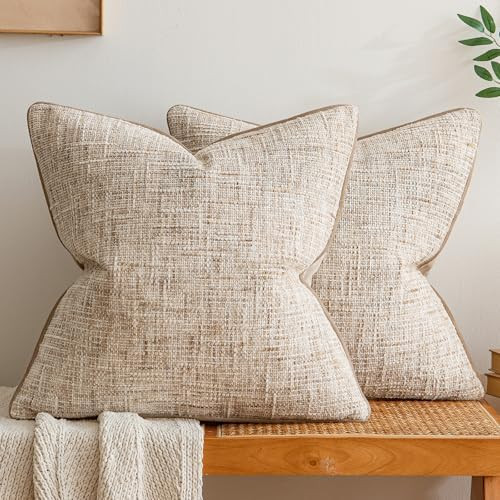 Khaki Reversible Pillow Covers 2 Pack - Farmhouse Chenille Throw Pillows, Neutral Textured Decora... | Amazon (US)