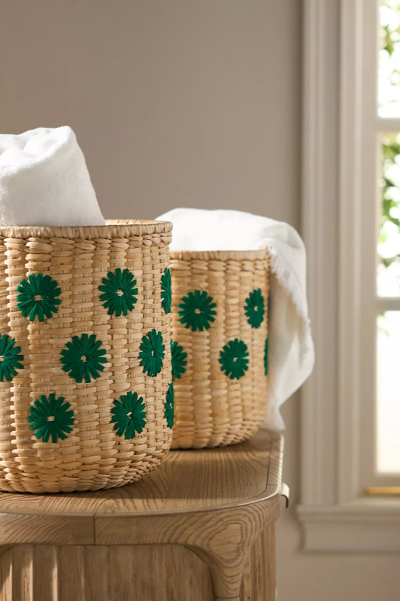 Lita Woven Banana Bark Embroidered Floral Baskets, Set of 2 | Anthropologie (US)