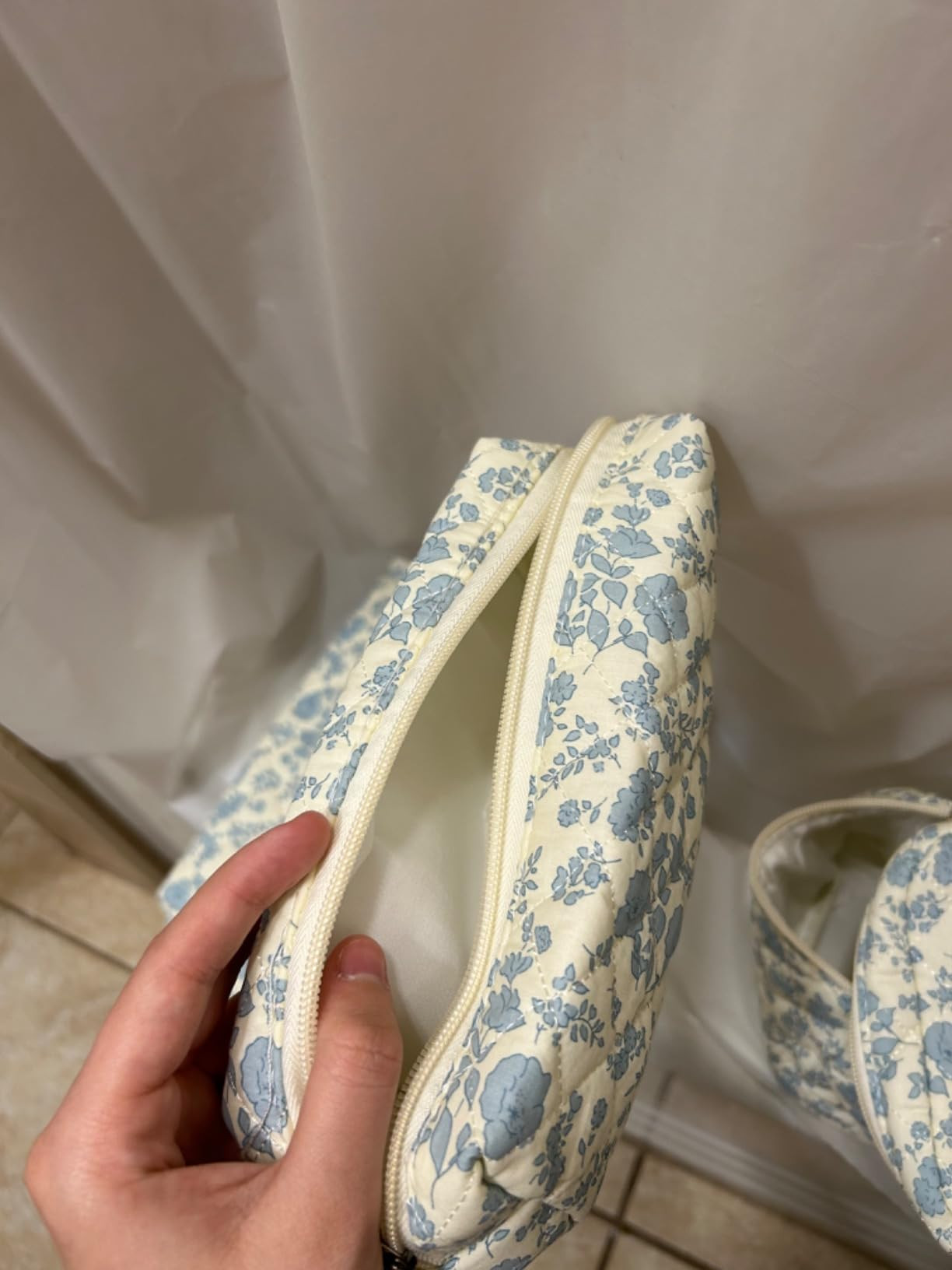 Makeup Bag Set, 3 Pcs Cotton Quilted Makeup Bag, Large Floral Toiletry Travel Cosmetic Bag for Wo... | Amazon (US)