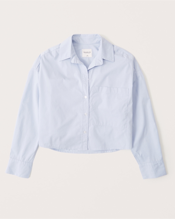 90s Cropped Boxy Poplin Button-Up Shirt | Abercrombie & Fitch (US)