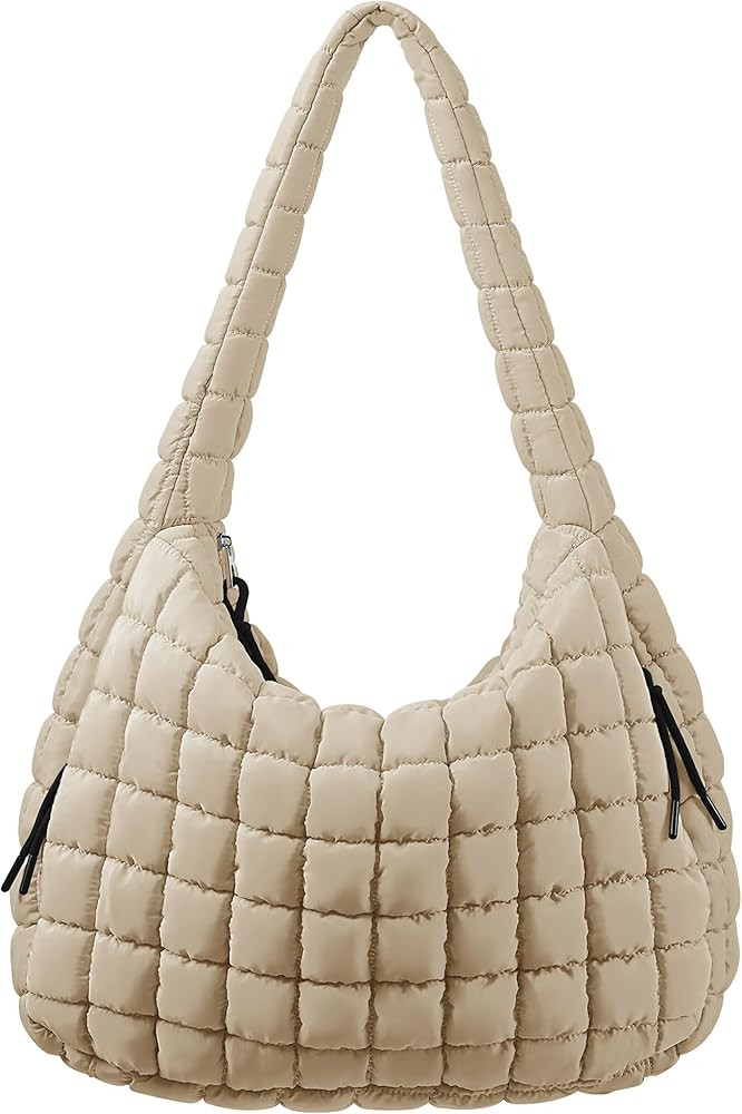 Quilted Puffer Tote Bag for Women Large Tote Bag Puffy Tote Bag with Zipper Lightweight Hobo Bag ... | Amazon (US)