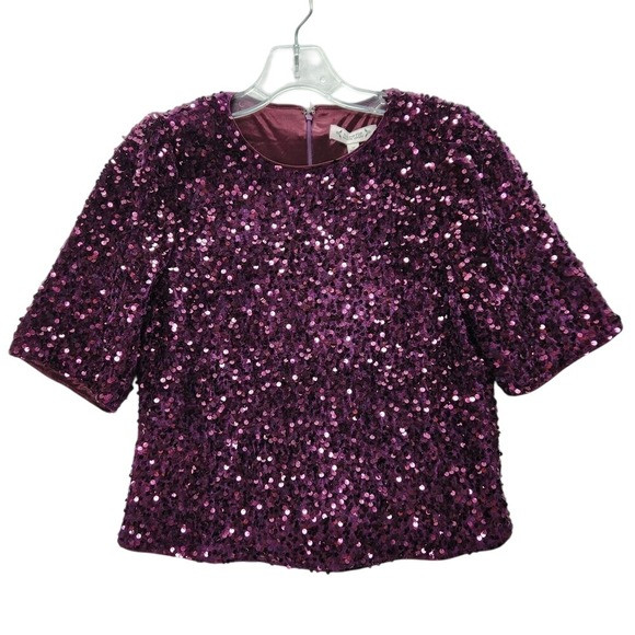 Nanette‎ Lepore Blouse Plum Sequin Crop Top Party Evening Cocktail Blouse Size M | Poshmark
