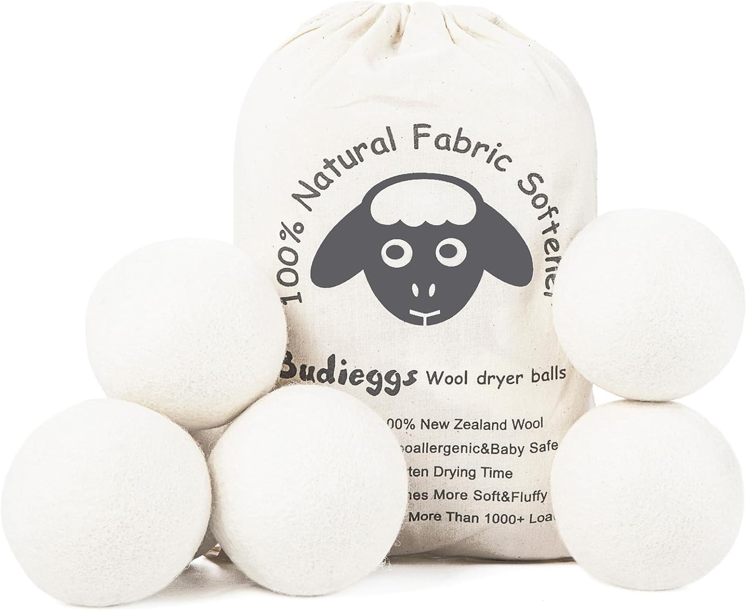 Wool Dryer Balls Organic XL 6-Pack, 100% New Zealand Wool Chemical Free Fabric Softener for 1000+... | Amazon (US)