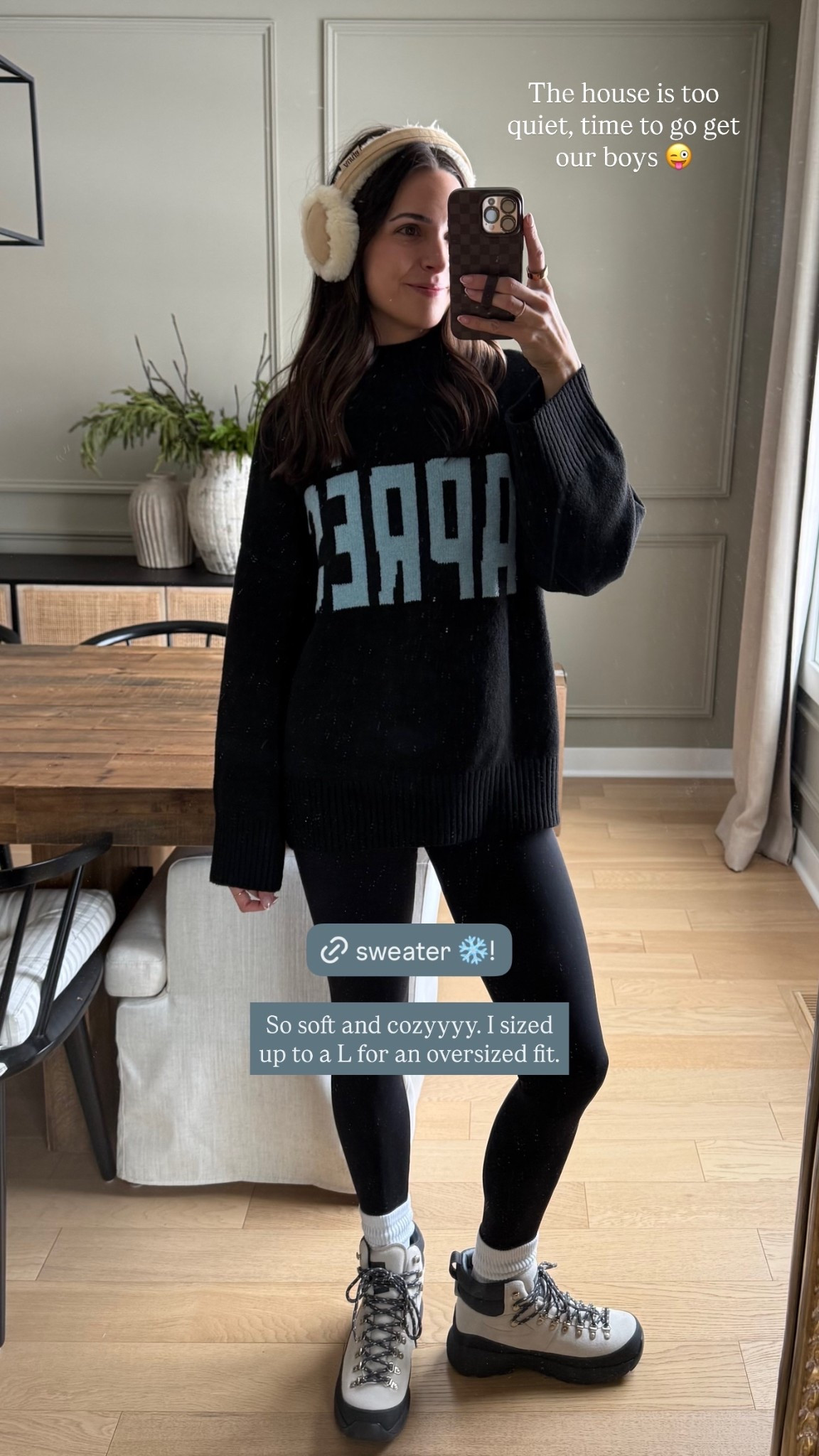 The house is too quiet, time to go get our boys 😜 So soft and cozyyyy. I sized up to a L for an oversized fit.