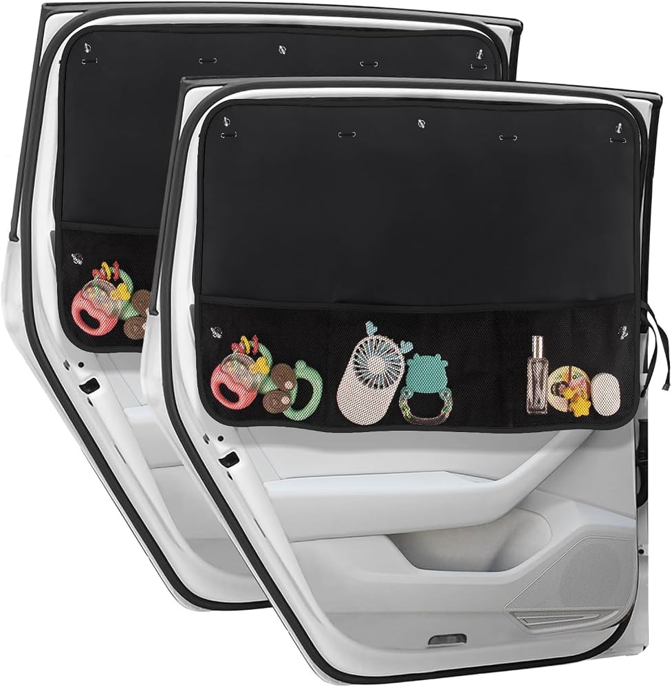 Car Sun Shade Side Window, 2 Pack Blackout Car Window Shade for Baby with Storage Net Pockets Car... | Amazon (US)