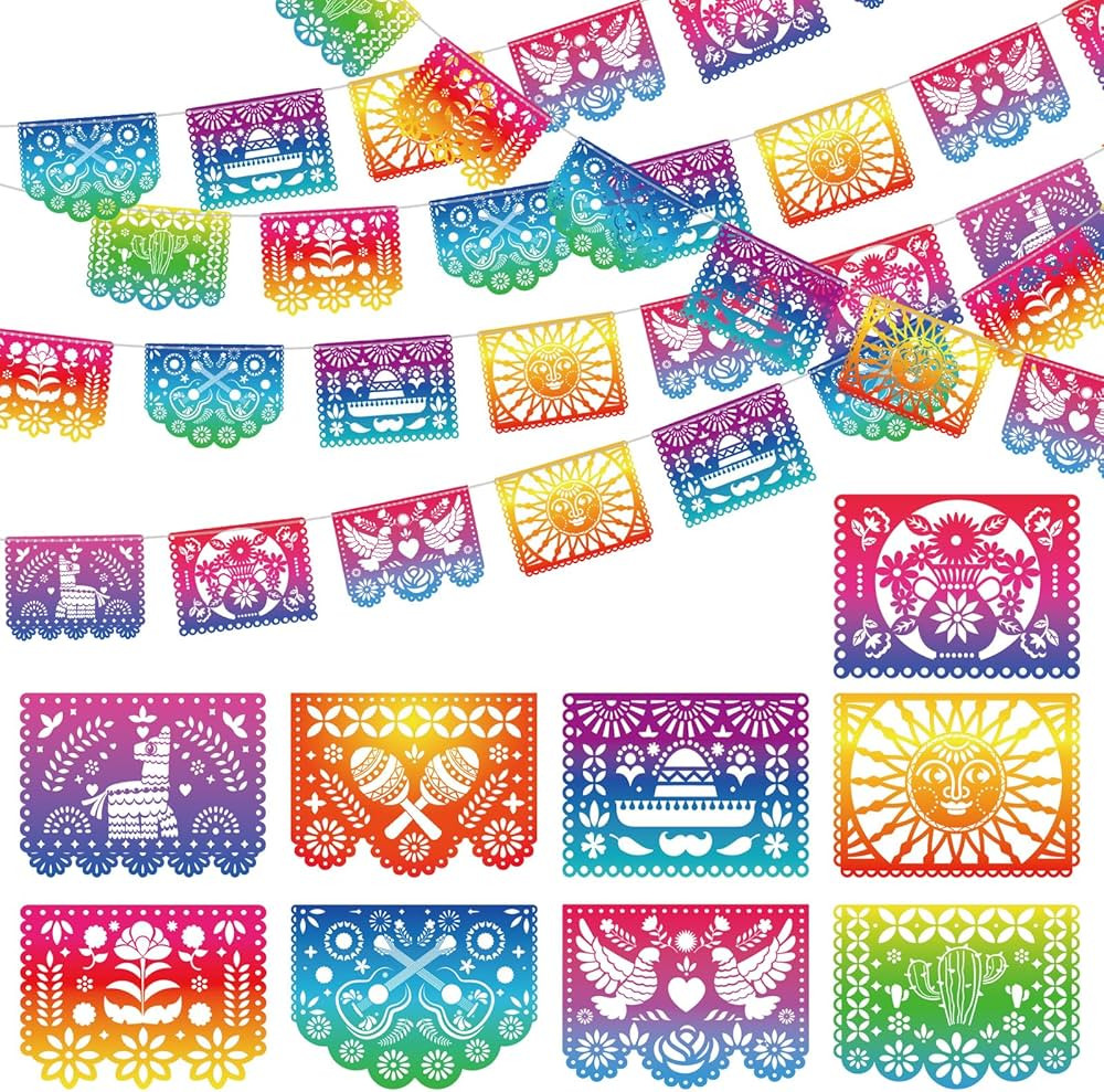 5 Packs Mexican Party Banners Iridescent Plastic Papel Picado Banner Cinco de Mayo Decor Fiesta G... | Amazon (US)
