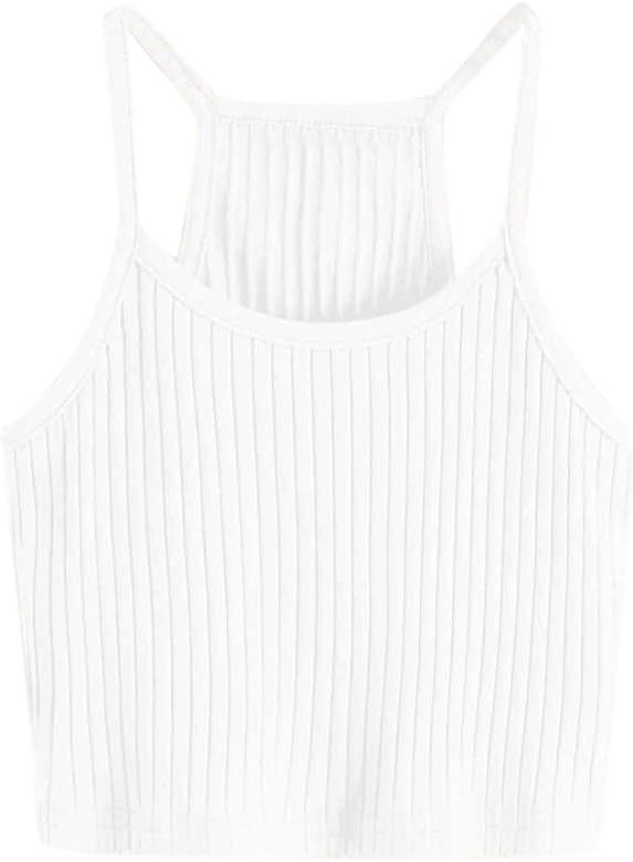 Romwe Girl's Ribbed Knit Camisole Sleeveless Racerback Crop Cami Tank Tops | Amazon (US)