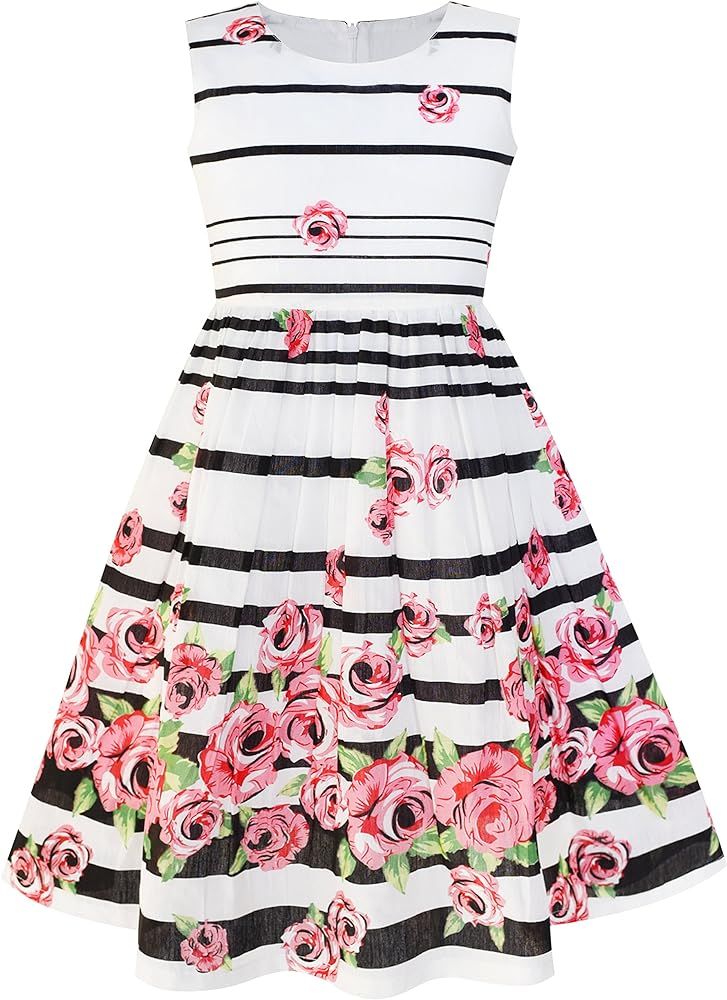 Sunny Fashion Girls Dress Rose Flower Double Bow Tie Party Sundress | Amazon (US)