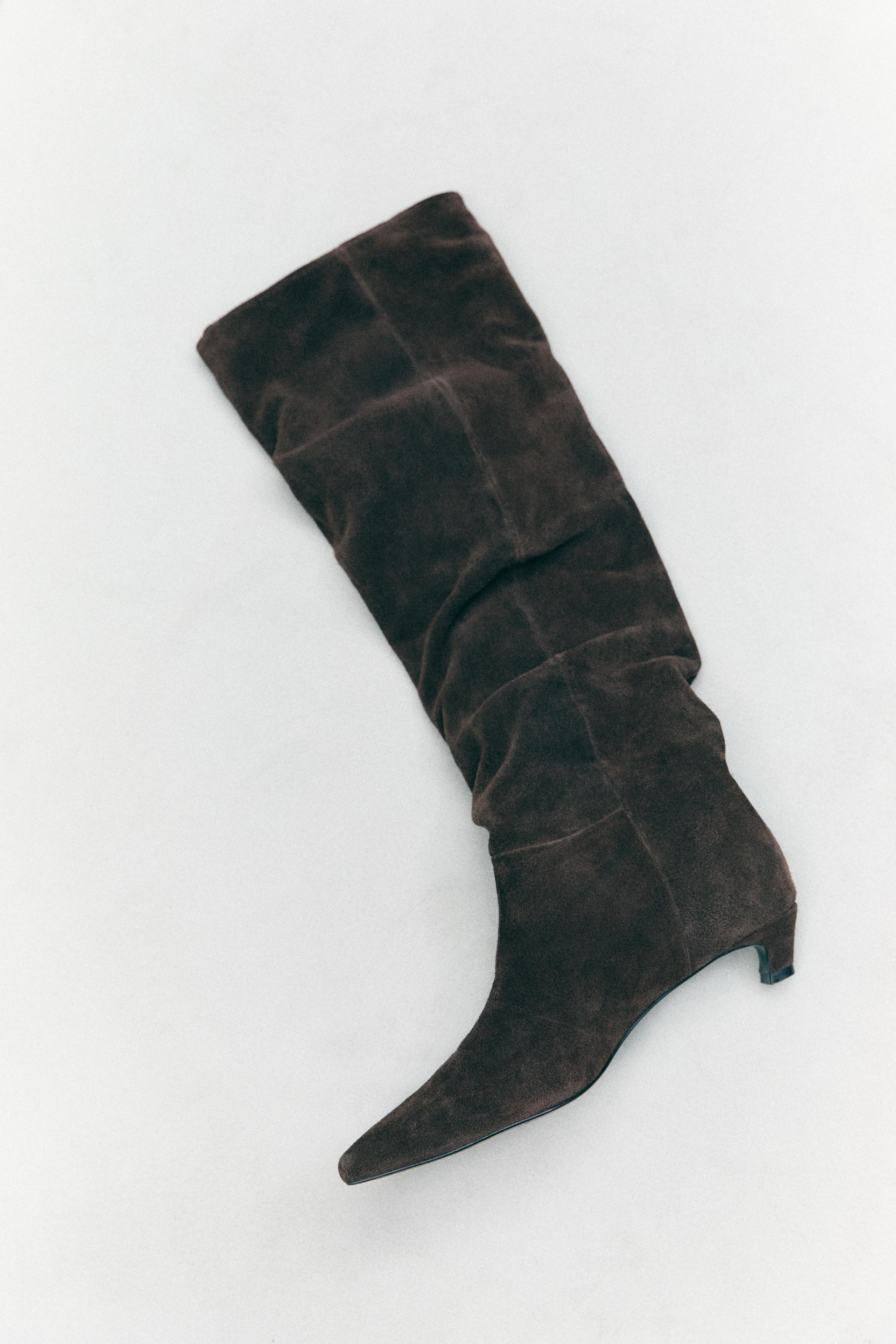Slouchy leather kitten heel boots | Stradivarius (UK)