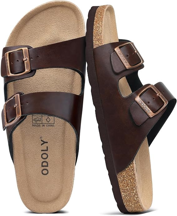 ODOLY Men's Cork Footbed Slide Sandal, Arch Support Summer Outdoor Sandals with Adjustable Buckle... | Amazon (US)