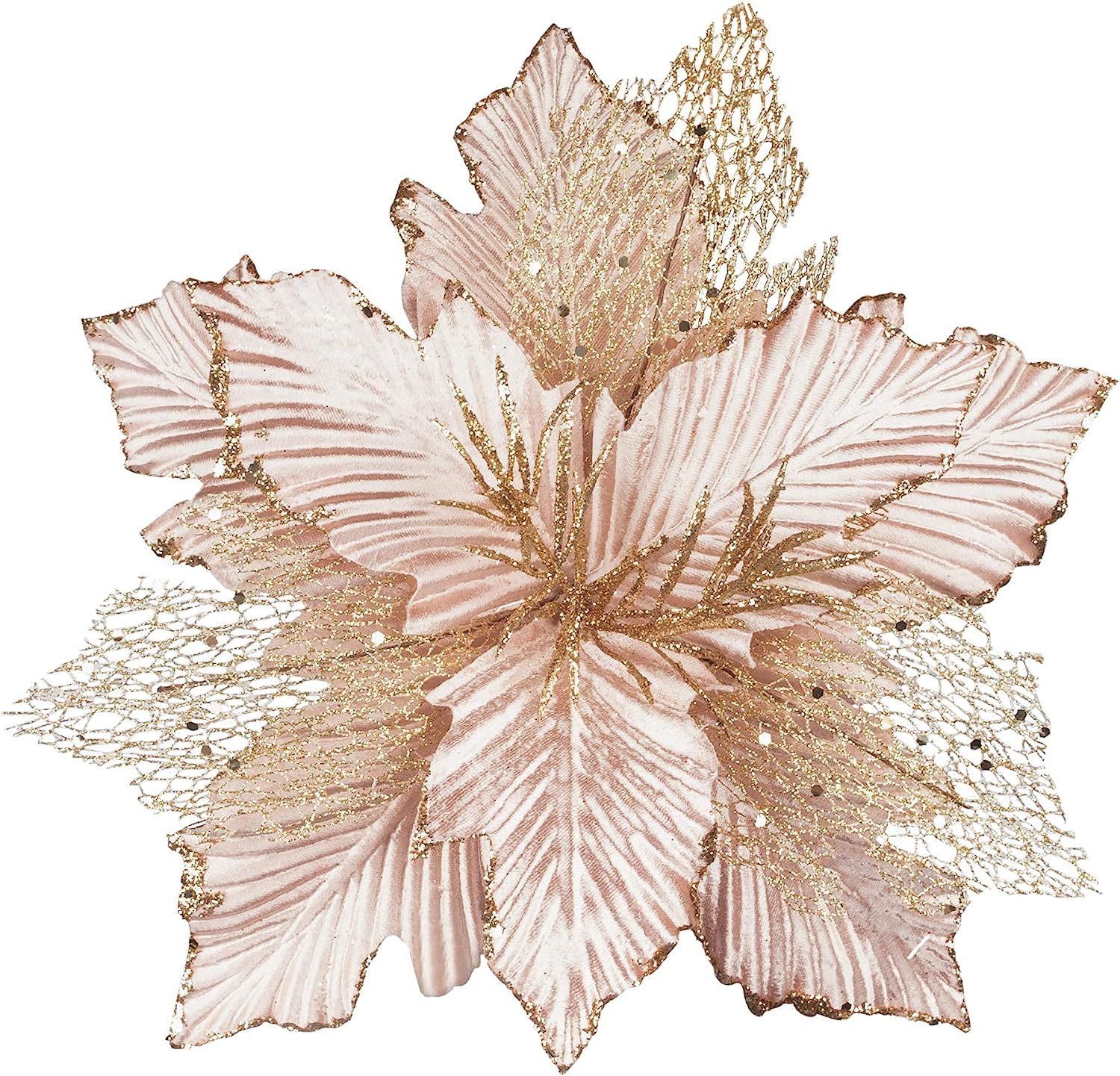 KI Store Large Christmas Tree Flowers 6pcs 12-Inch Rose Gold Poinsettia Flower Picks Decoration f... | Amazon (US)