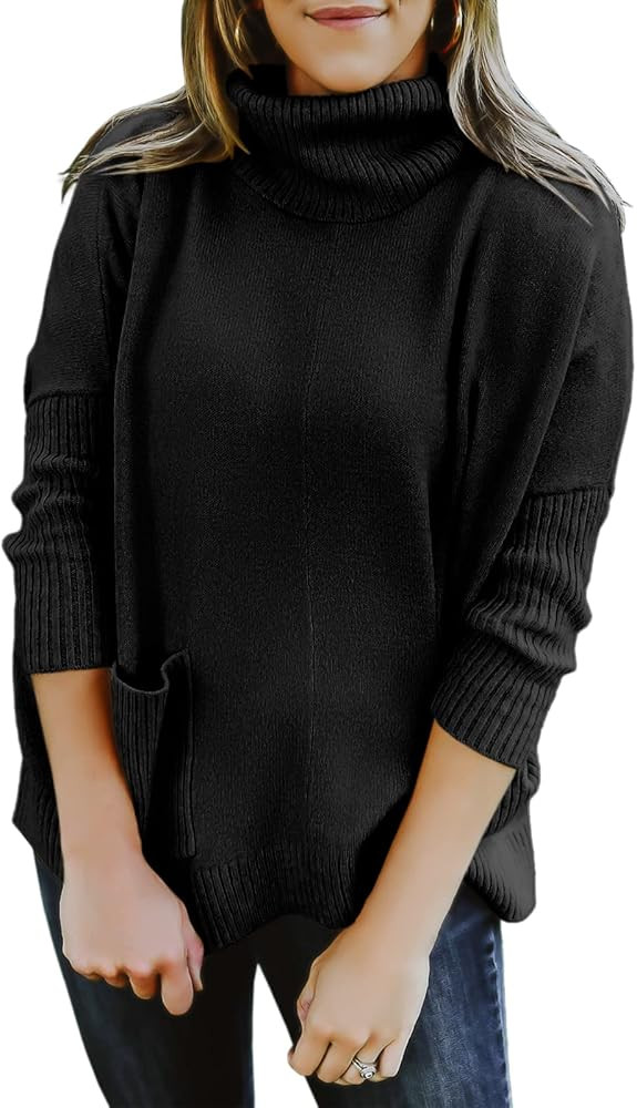 ANRABESS Women's Turtleneck Long Sleeve Casual Loose Oversized Ribbed Hem Pockets Front Knit Tuni... | Amazon (US)