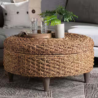 bali & pari Bailey Natural Brown Seagrass Round Ottoman 259-14254-HD - The Home Depot | The Home Depot