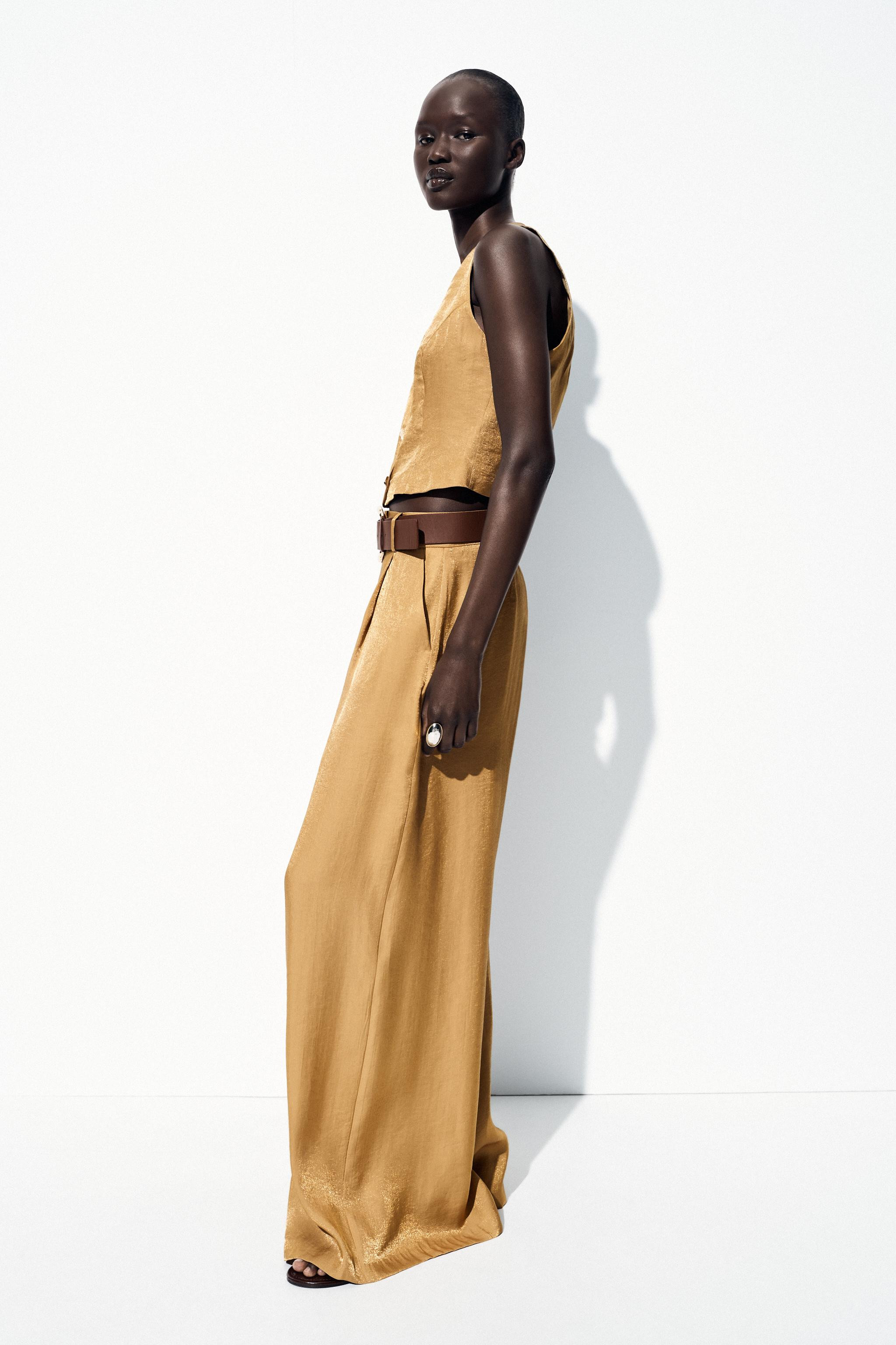 GOLD BUTTON SATIN EFFECT TOP | Zara US