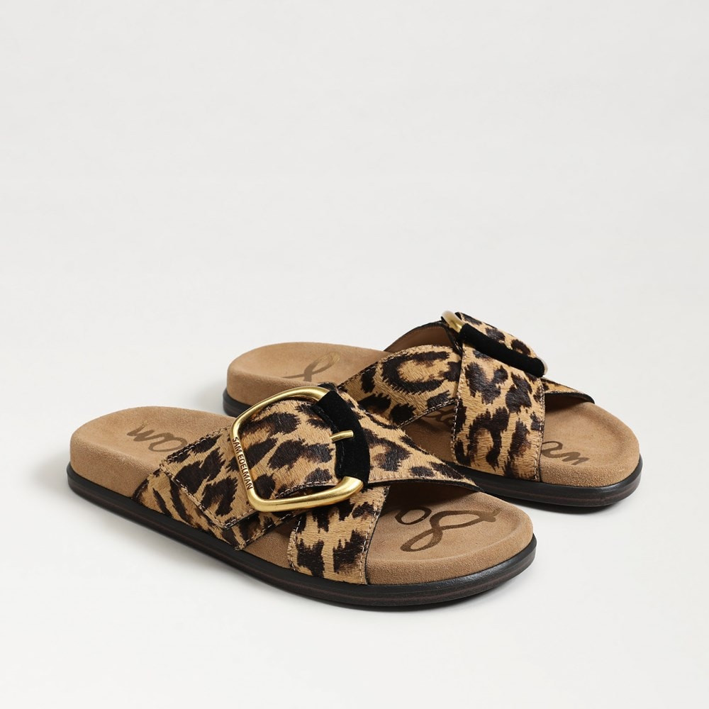 Darla Buckle Slide Sandal Cyprus Tan Leopard Brahma Hair | Sam Edelman
