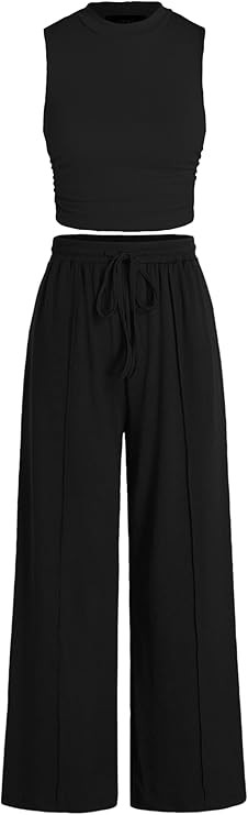 CIDER Ruched Tank Crop Top & Elastic Waist Knotted Trousers Set | Amazon (US)