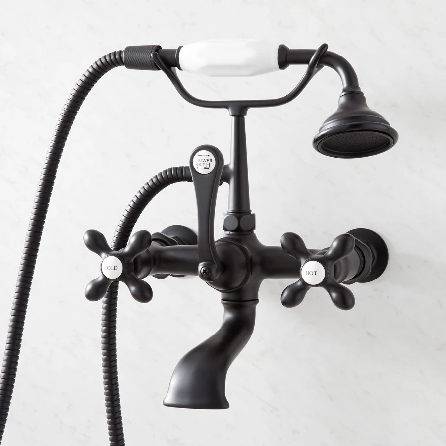 Wall Mounted Tub Filler Faucet with 2" Wall Couplers, Cross Handles, and Lever Diverter - Include... | Build.com, Inc.