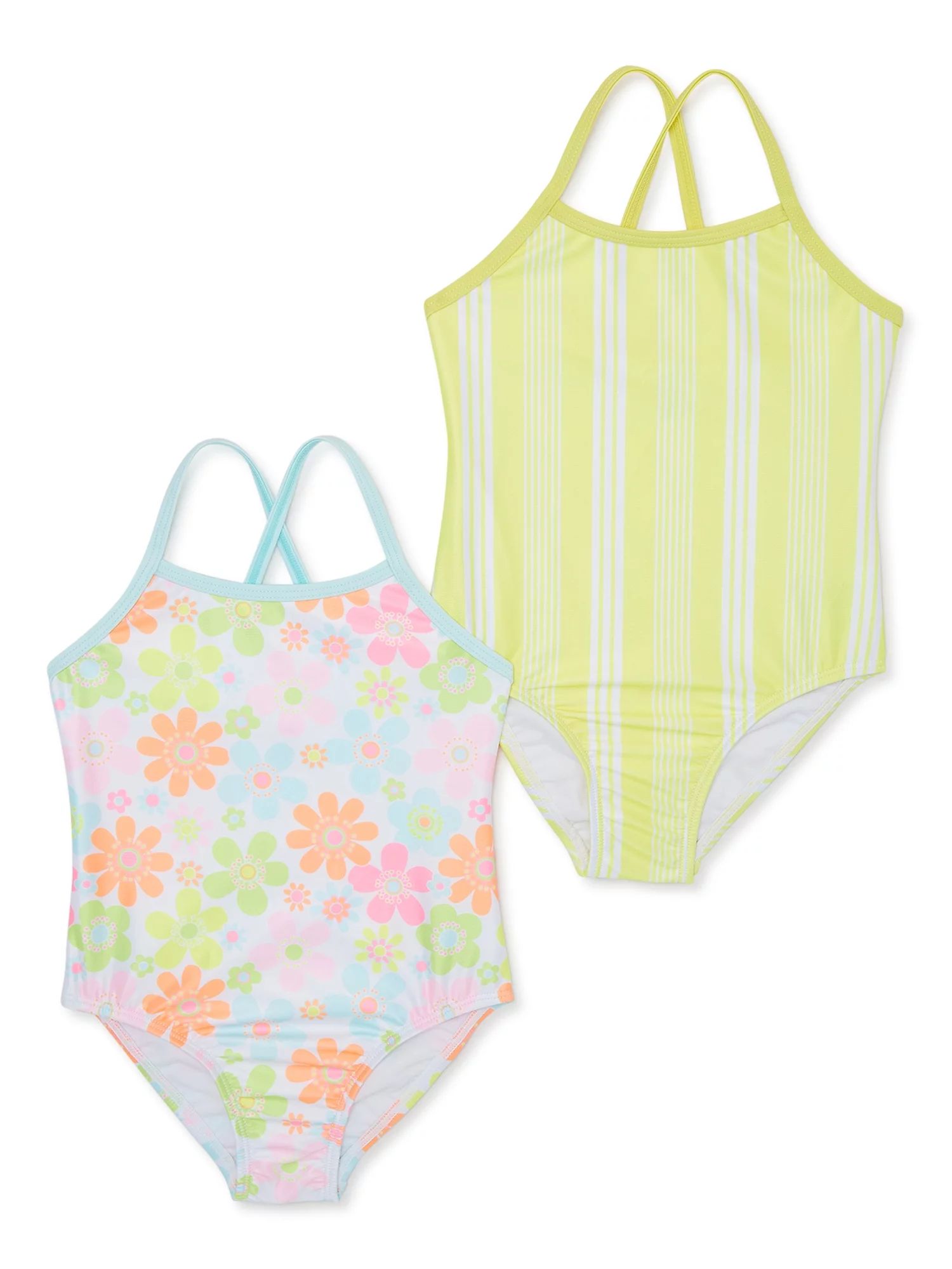 Wonder Nation Baby and Toddler Girls One-Piece Swimsuits, 2-Pack, Size 12M-5T | Walmart (US)