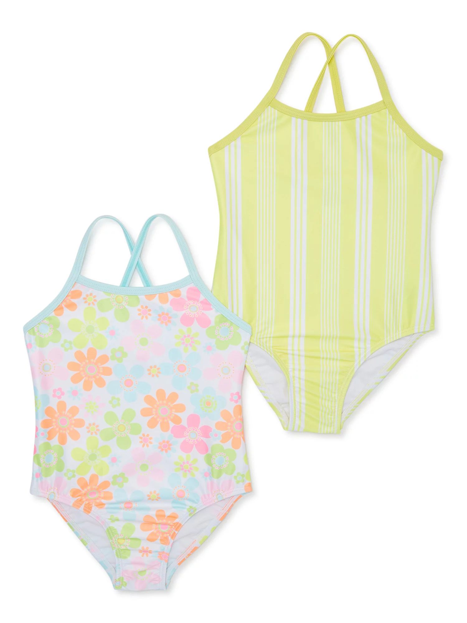 Wonder Nation Baby and Toddler Girls One-Piece Swimsuits, 2-Pack, Size 12M-5T | Walmart (US)