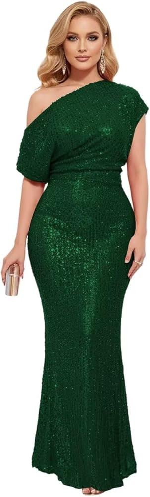One Shoulder Prom Dresses for Women Sparkly Sequin Mermaid Sleeveless Formal Party Gown EC001 | Amazon (US)
