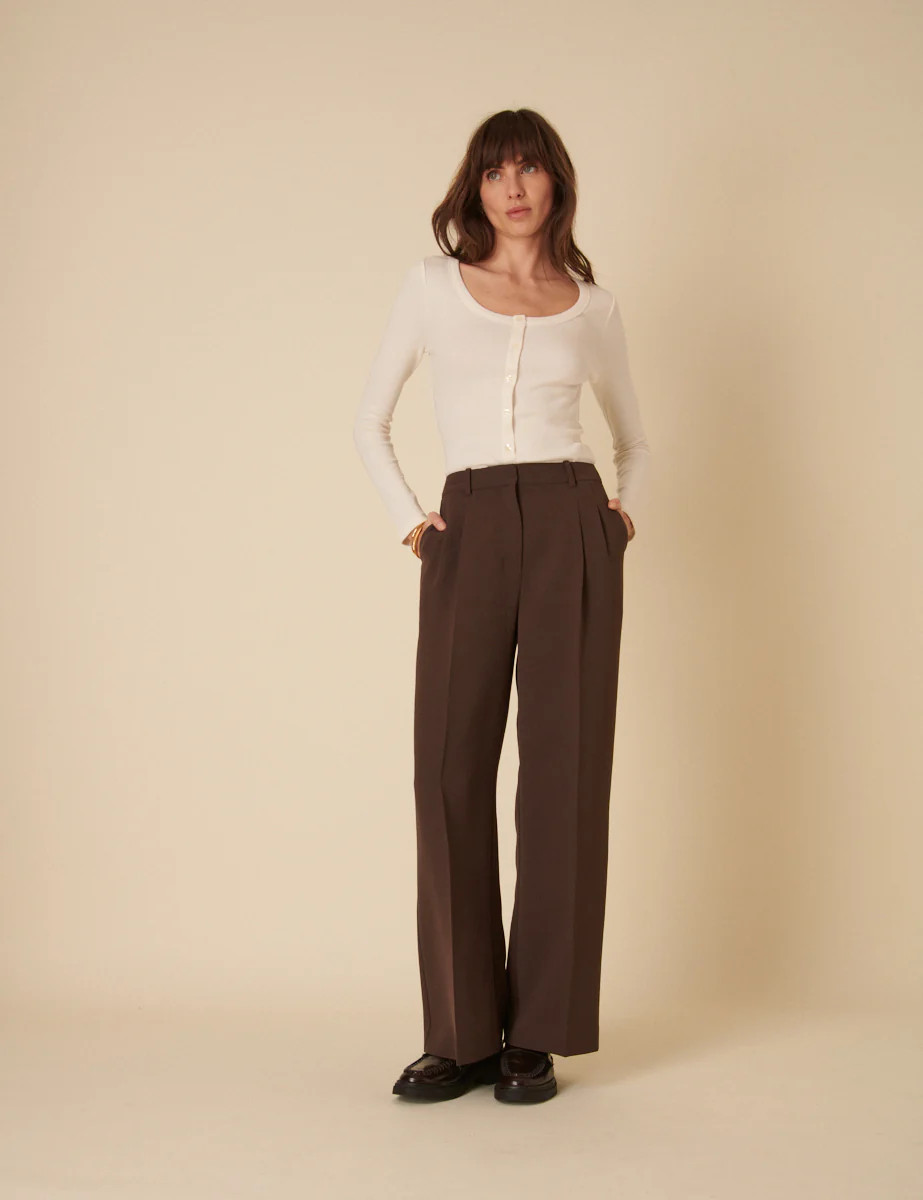 Chocolate Brown Jax Tailored Crepe Trousers | Nobody's Child
