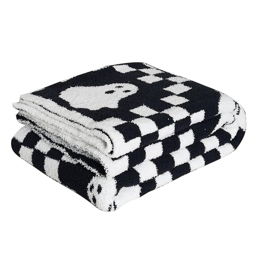Ultra Soft Cozy Checkered Ghost Halloween Knitted Throw Blanket Fluffy Microfiber Checkerboard Be... | Amazon (US)