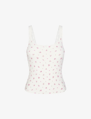 Floral-print lace-strap stretch-woven cami top | Selfridges