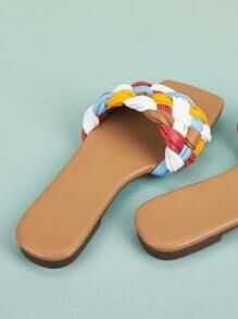 Color Block Braided Design Slide Sandals | SHEIN