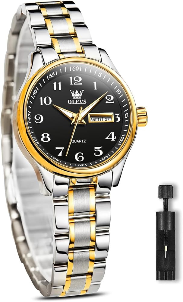OLEVS Women Watches Date and Day,Ladies Watches with Silver Gold Stainless Steel,Elegent Female f... | Amazon (US)