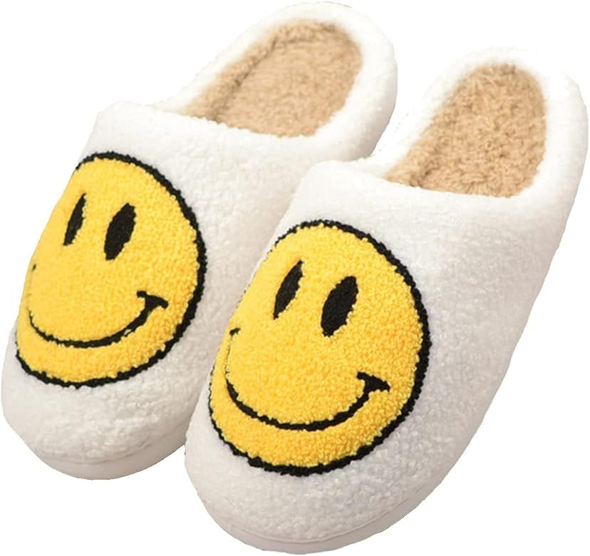 Men Women Smiley Face Fuzzy Warm Slippers Memory Foam Cute Soft Plush House Shoes Comfortable Indoor | Amazon (US)