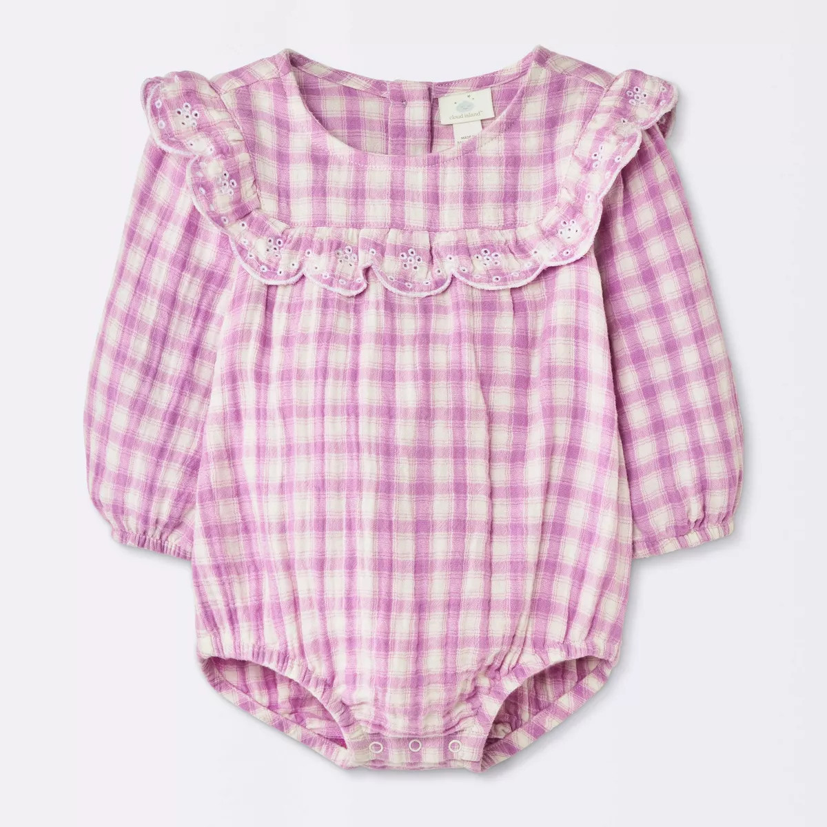 Baby Girls' Gingham Eyelet Bib Romper - Cloud Island™ Purple 18M | Target