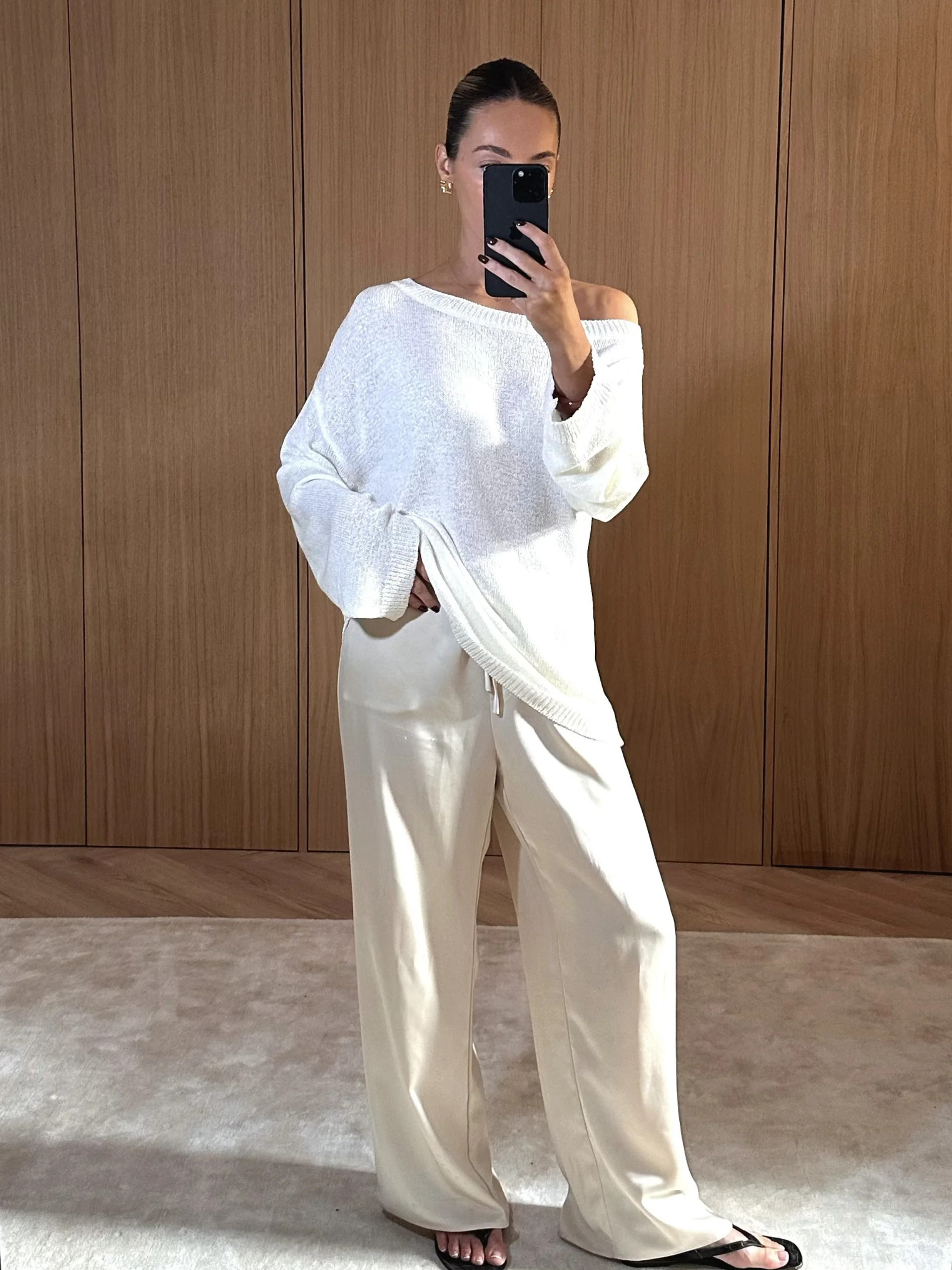 Zelia Fine Knit Off Shoulder Jumper - stone | Pretty Lavish (UK)