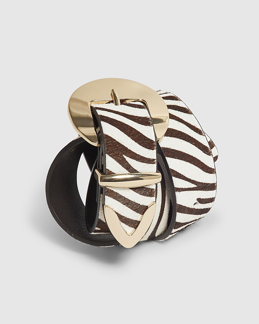 Brown Zebra Print Faux Hair On Leather Belt | River Island UK & IE