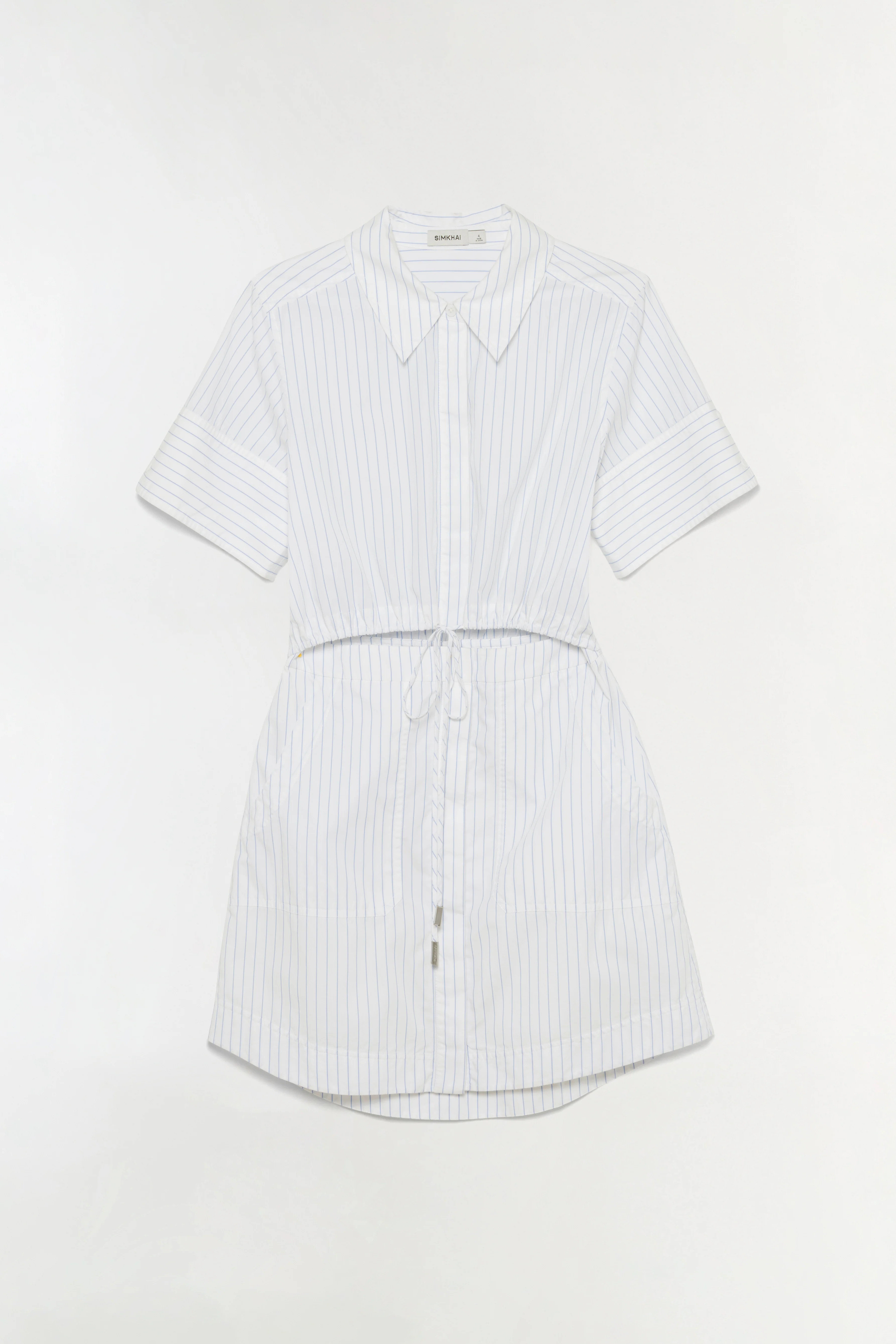 SIMKHAI Women's Marcy Cotton Mini Shirt Dress in White Stripe, Size 4 | Simkhai