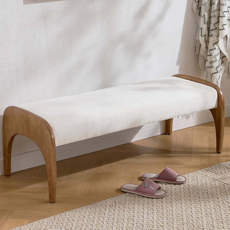DUOMAY Modern 51" Wide Ottoman Bench, Long Entryway Bedroom Bench with Solid Wood Legs and Linen ... | Amazon (US)