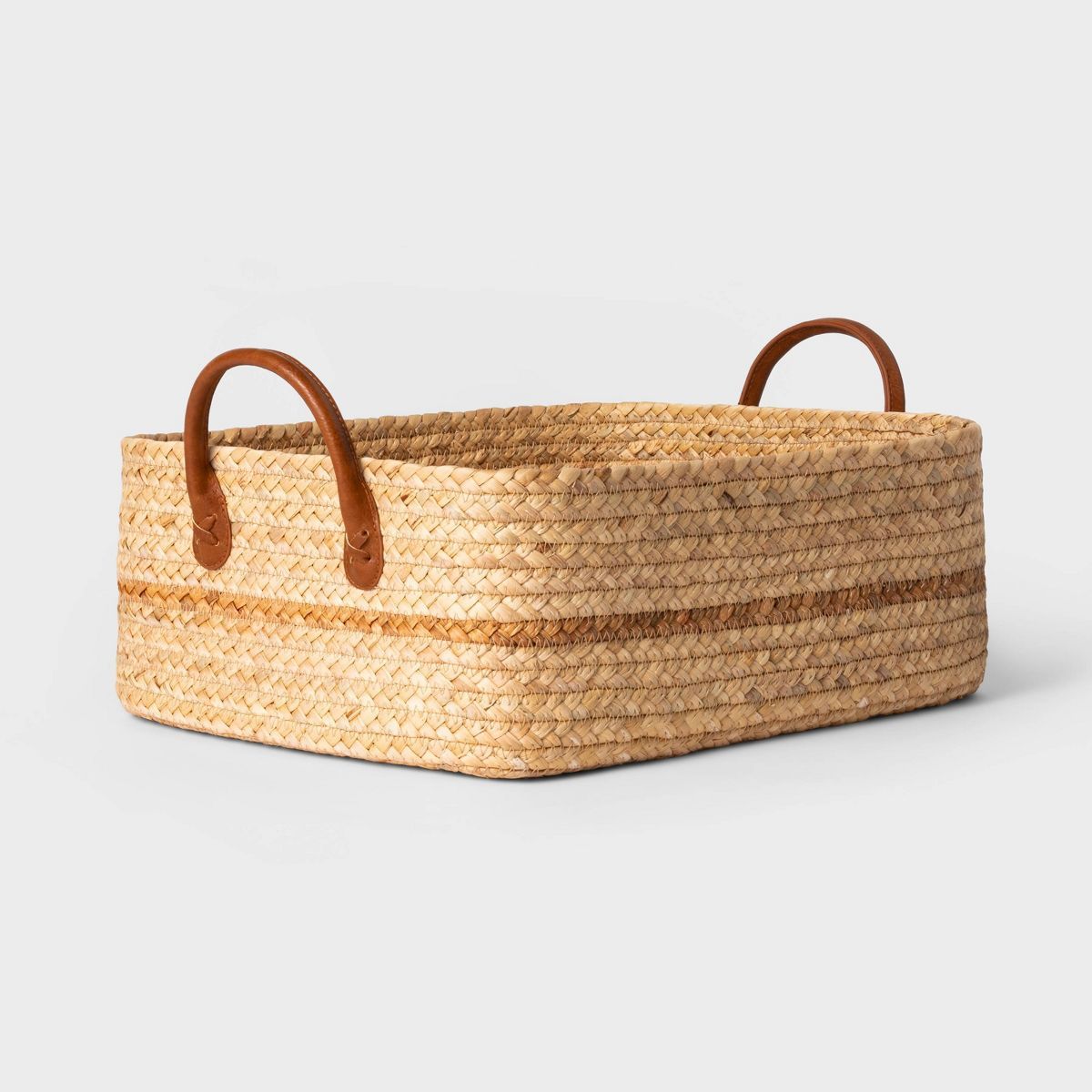 Braided Water Hyacinth Folio Basket with Faux Leather Handles - Threshold™ | Target
