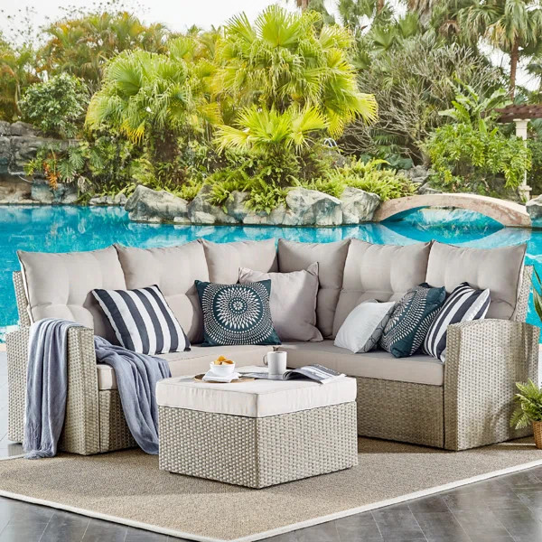 Pangkal Pinang 78" Wide All-Weather Wicker Outdoor L-Shaped Sectional Sofa With Cushions | Wayfair North America