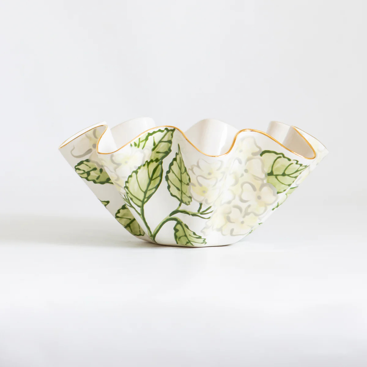 Desirie white Hydrangea Wavy Bowl | Susan Gordon Pottery