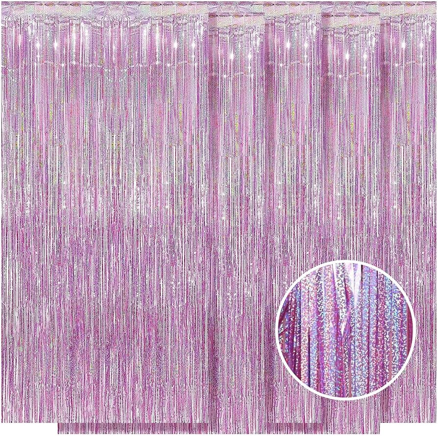 5 Pack Pink Foil Fringe Backdrop Curtains 3.2ft x 8.2ft Metallic Tinsel Curtain Fringe Backdrop P... | Amazon (US)