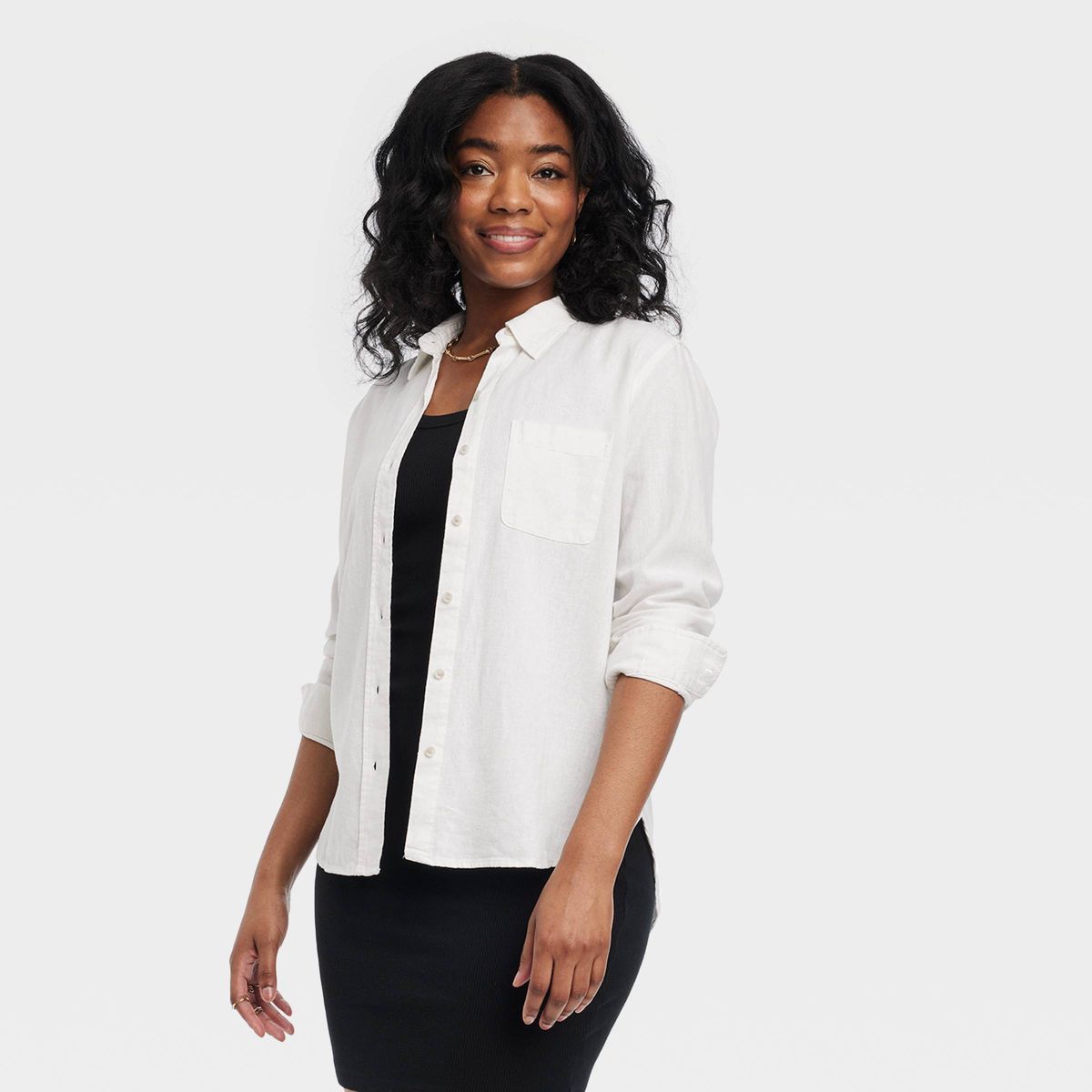 Women's Linen Long Sleeve Collared Button-Down Shirt - Universal Thread™ Tan Striped S | Target